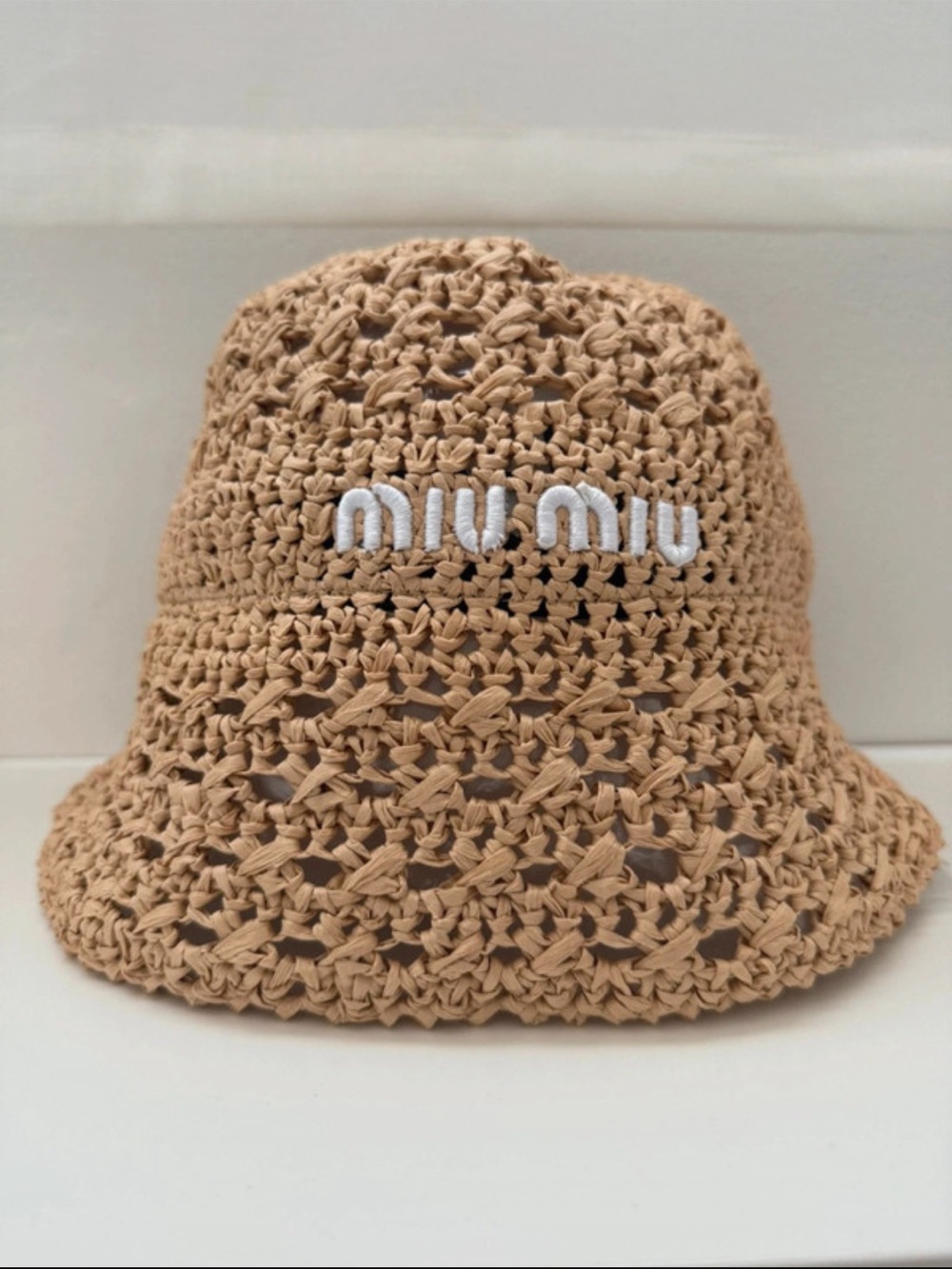 Miu Miu Tan Crochet Bucket Hat - NWT